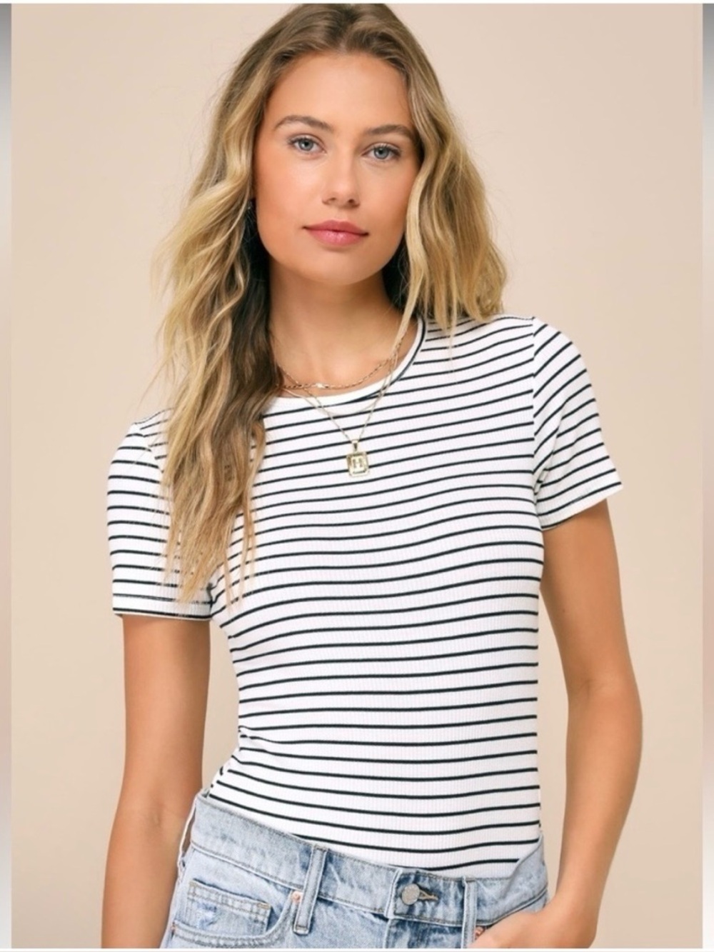NWT Lulus Kinship Short Sleeve Striped Ribbed Bodysuit- MEDIUM